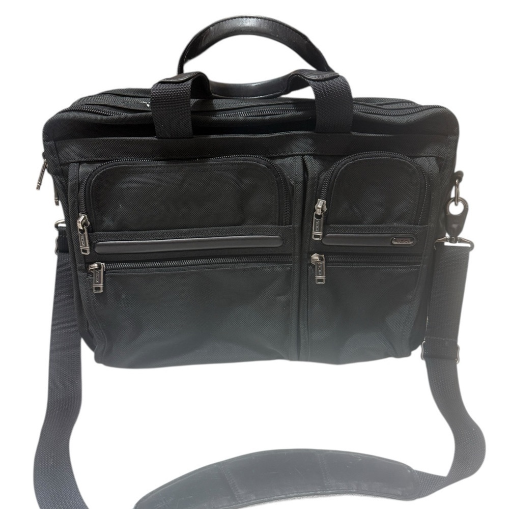 TUMI Alpha Expandable Briefcase Ballistic Nylon Laptop Messenger Bag Black